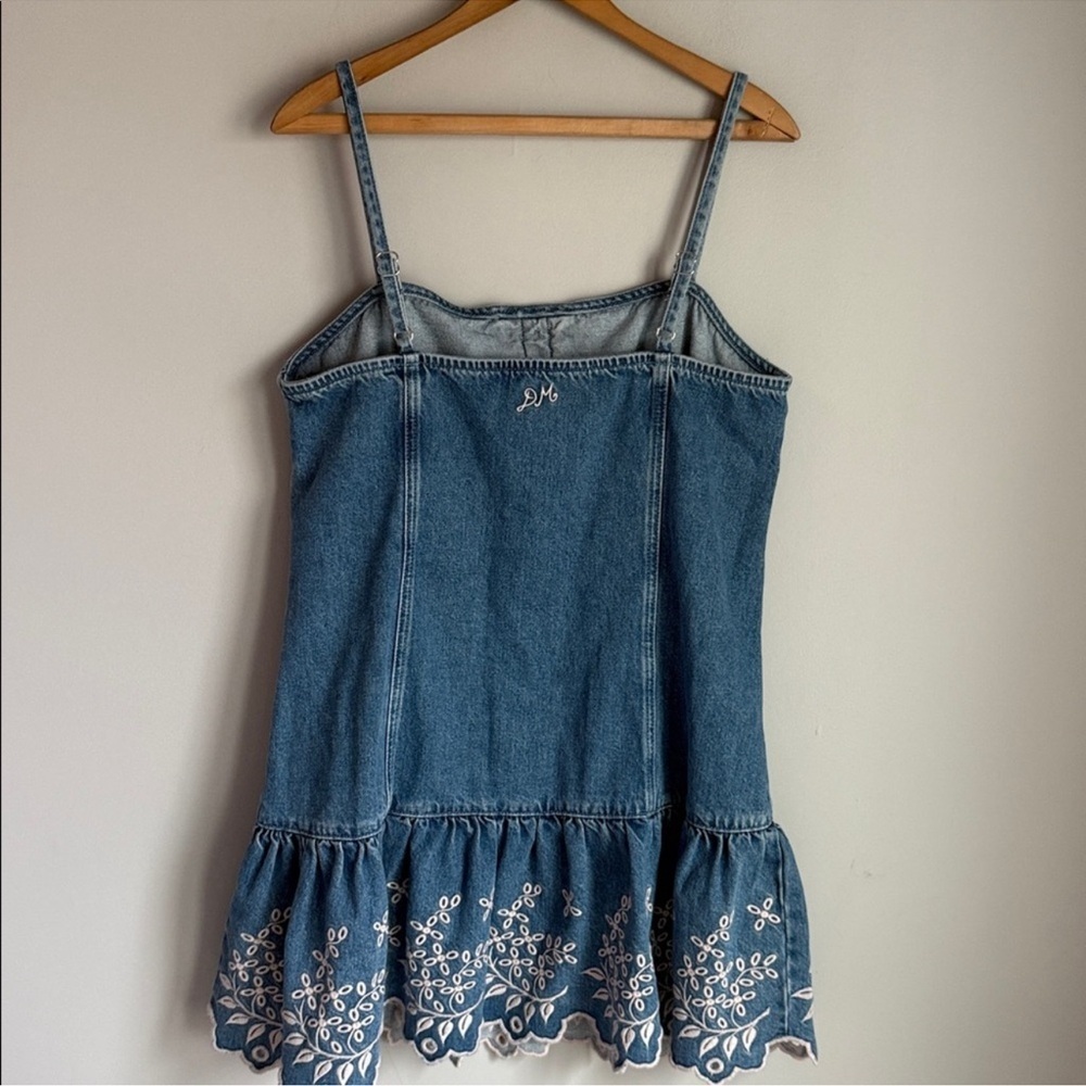 Embroidered Hem Denim Mini Dress - Blue - Picture 9 of 14